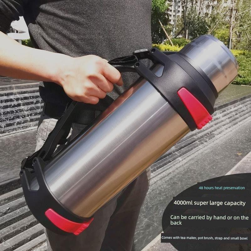 Car-Mounted Hot Water Bottle for Workers, 4000ml Ultra-Large Capacity Thermos Cup, Outdoor 304 Stainless Steel Cold-Keeping Cup for Driving