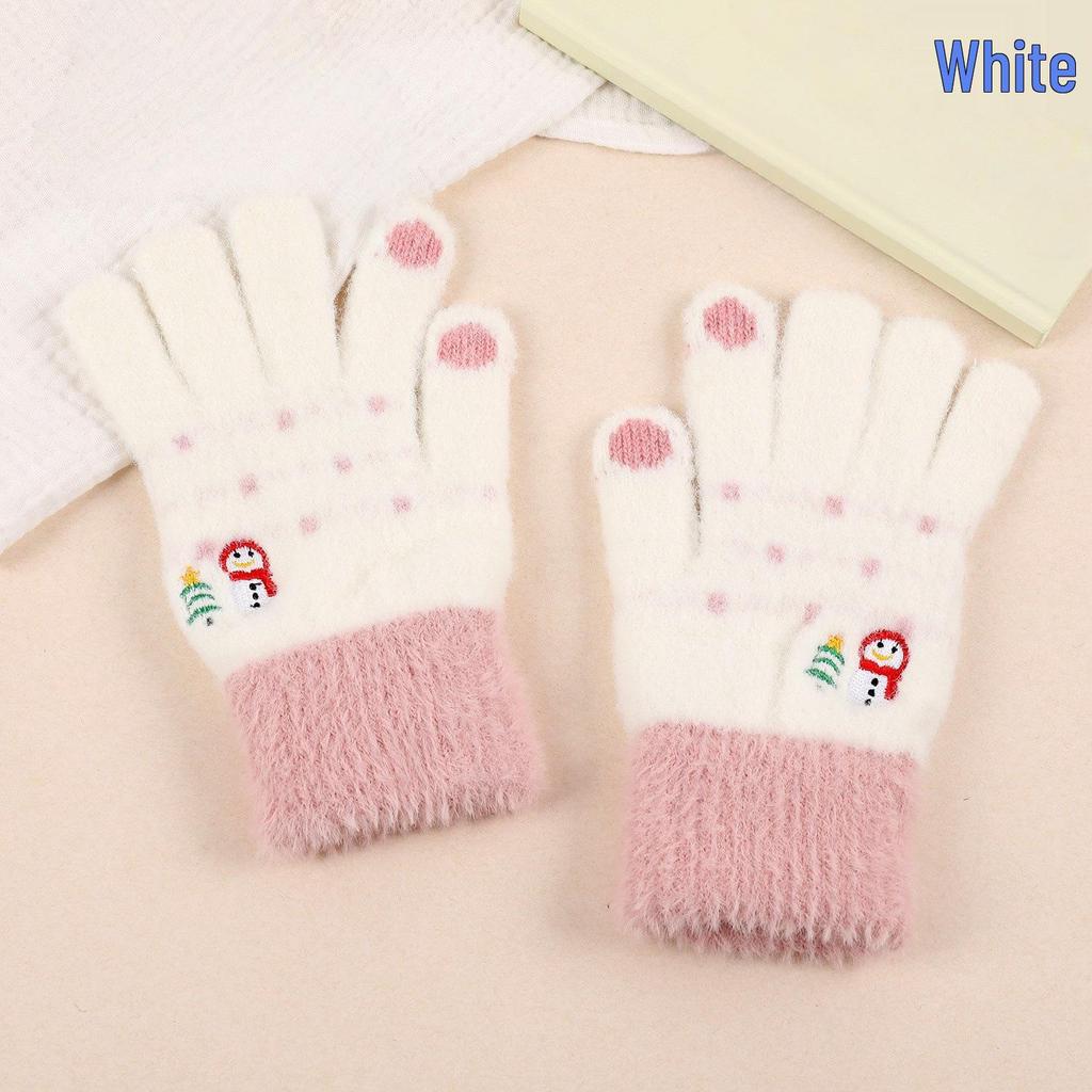 Korean Style Christmas Embroidered Warm Wool Touchscreen Gloves for Men and Women