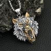 Punk Viking Wolf Head Pendant Necklace Gold Color Stainless Steel Odin Wolf Necklace Norse Mythology Jewelry Gifts Accessories