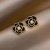 Elegant Gold-Plated Black Zircon Stud Earrings - Niche Design for a Luxurious Fashion Statement