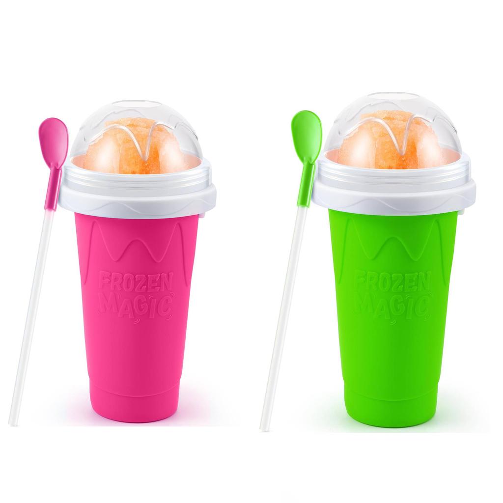 Kubek na slushy DIY Magiczny kubek do robienia slushy Przenośny kubek na soki mleko i lody Podwójna warstwa Silikon z pokrywką i słomką
