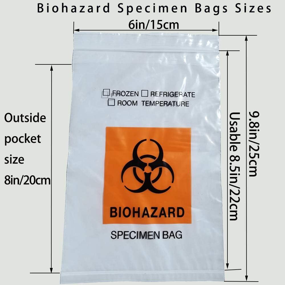 100pcs 6x9.8in/15x25cm Disposal Bags PE Medical Garbage Bags Biohazard Biohazard Waste