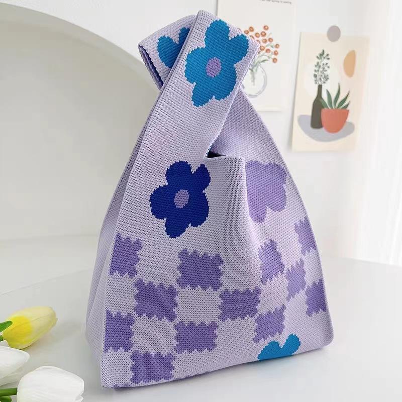 Women's Knot Wrist Bag Handmade Knitted Bag Portable Mini Striped Tote Bucket Phone Bags Large Capacity Autumn Winter Handbags