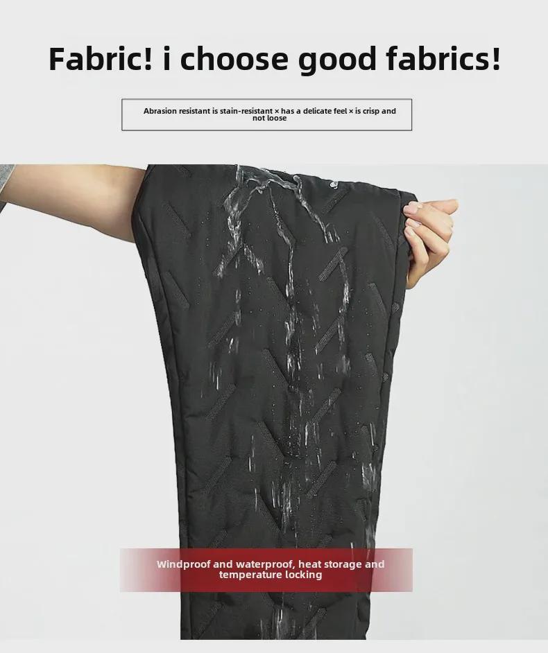 Men's Plus Velvet Waterproof Thick Warm Windproof Cotton Straight Pants - Large Size Casual Wear for Autumn and Winter.