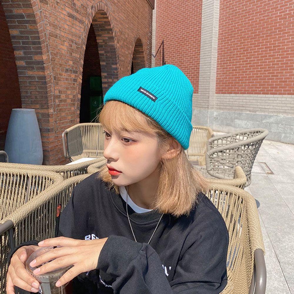 Tag Winter Colth Skullies Stripe Korean Style Caps Wool Hat Letter Knitted Hat Women Woolen Beanies