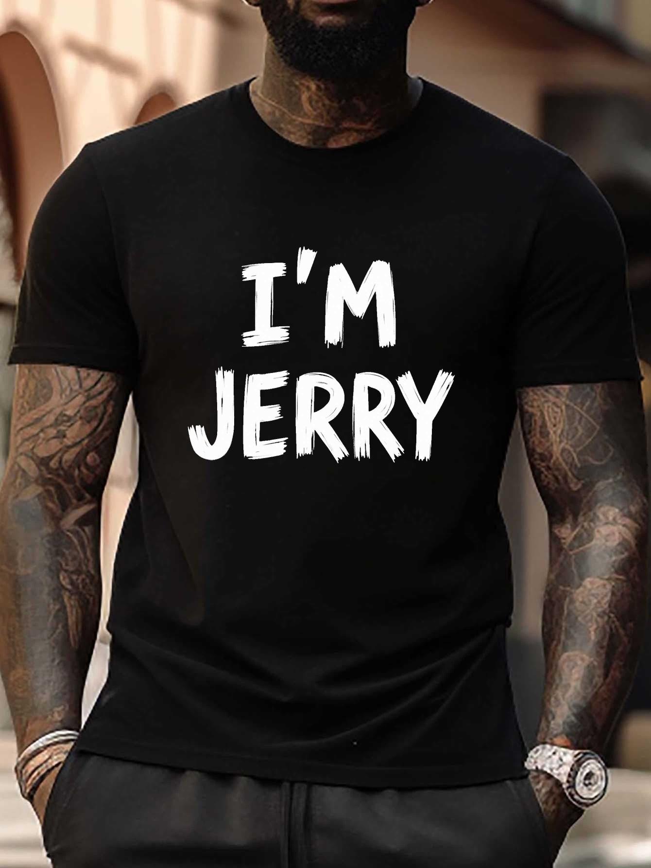 

I M JERRY Plus Size Brushstroke Typography T-shirt - Black with White Graphic XXXXL