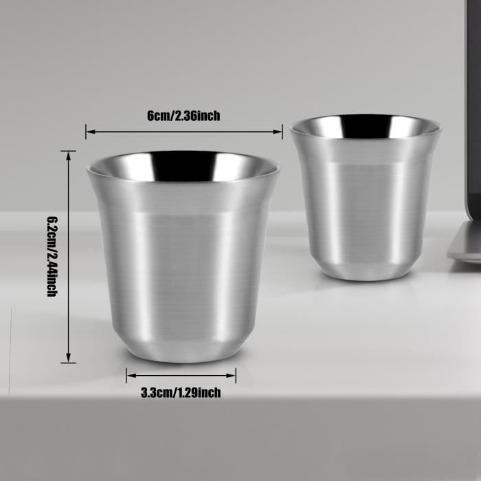 Tasses à expresso - Inox - Lot de 2 - Acier inoxydable 304 - Non toxiques - Design contemporain