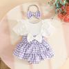 Summer Baby Girl Houndstooth Lace Romper & Headband Set