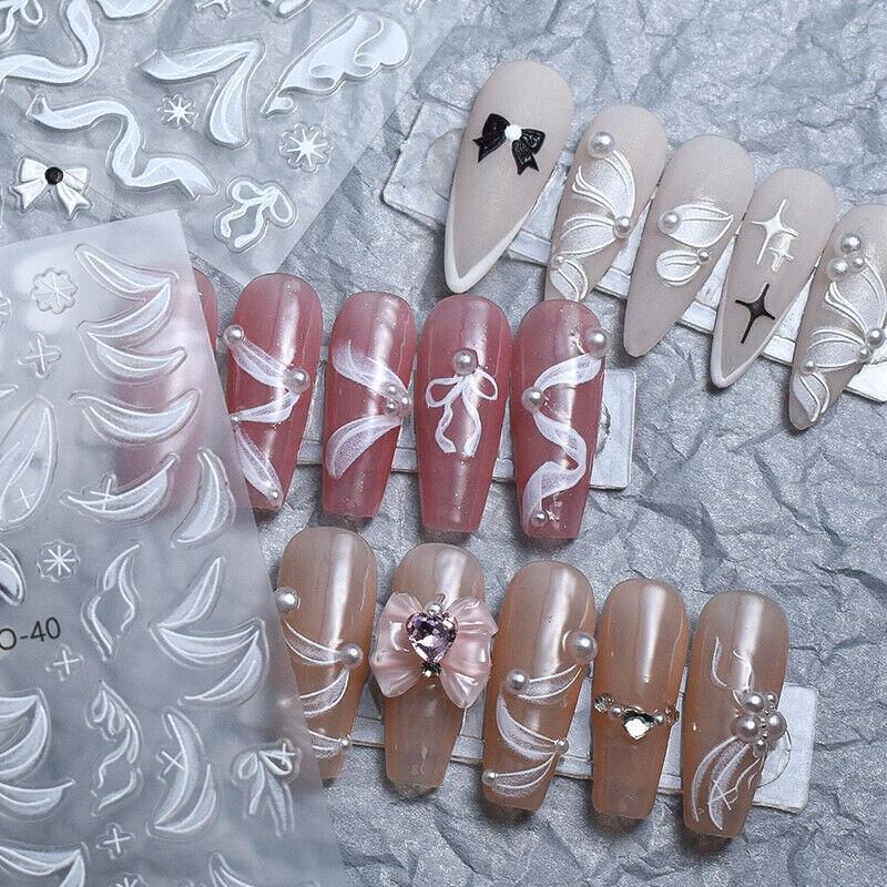 5D Nagelaufkleber mit Cartoon-Prägung und bunten Herzmustern, kindliche Aufkleber