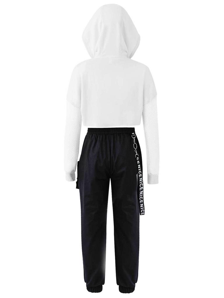 Kinder Mädchen Hip-Hop Street Dance Kleidung Outfits Weste Tops Cargo Jogginghose Net Cover Up Moderne Teenager Mädchen Streetwear