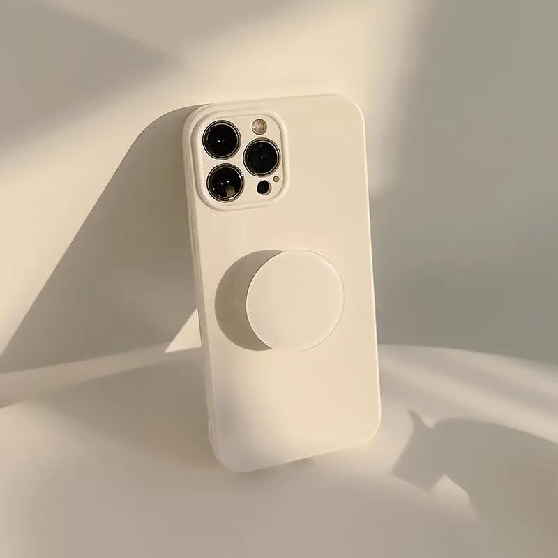 Candy Color With Holder Shockproof Case For iPhone 16 15 14 13 12 11 Pro Max Plus Plain Soft Silicone Bumper Cover