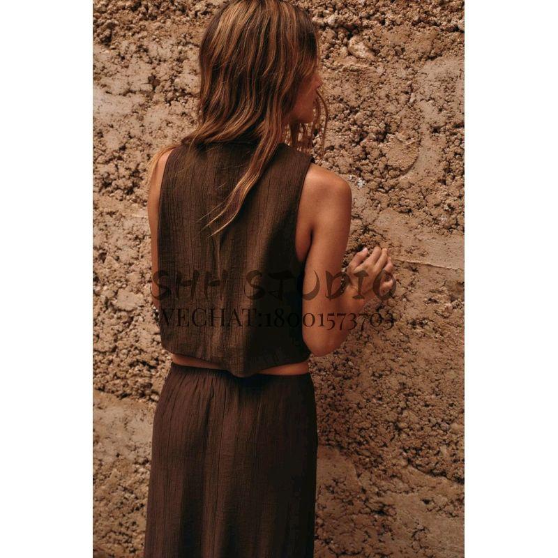 Spring New V Neck Sleeveless Bows Textured Vest Tops 8338772 Self-Tie Dress 4764409