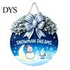 Winter Atmosphere Decor Christmas Wooden Welcome Sign for Front Door, Round Hanging Ornament with Santa Claus Snowman Art Artificial Pine Branches