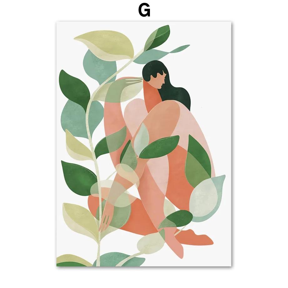 Scandinavian Style Boho Abstract Wall Art Prints, Abstract Poster, Coral Leaves Flower Gallery, Aesthetic Room Decor, Modern Fas