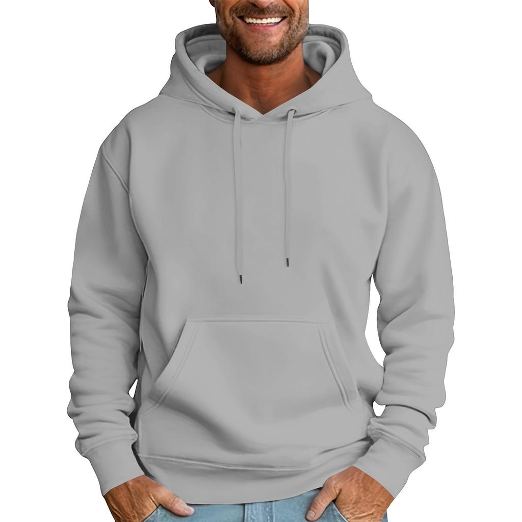 Men's Casual Loose Sweatshirt Solid Color Drawstring Large Pocket Hoodie Sports Sweatshirt