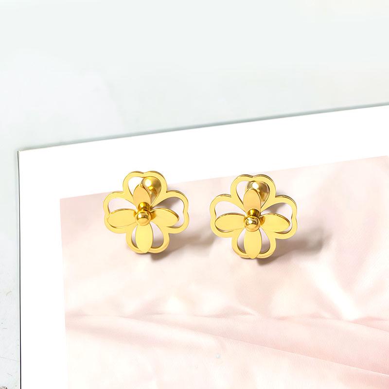 Korean Style Four-Leaf Clover Stainless Steel Ear Stud Earrings for Women