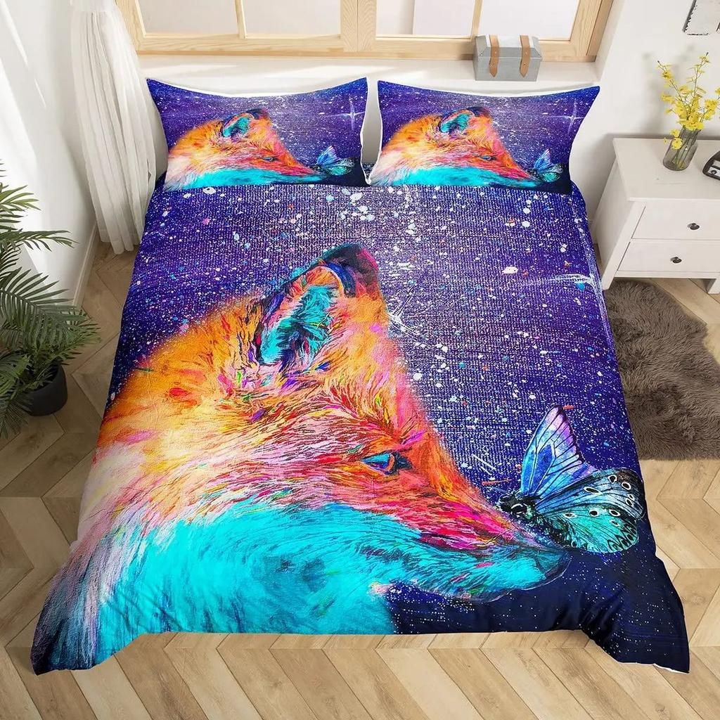 Tribal Fox Printed Duvet Set Woodland Animal Quilt Set Three-Piece Set