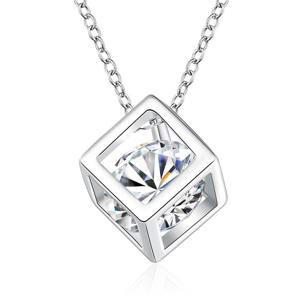 925 Sterling Silver Love Cube Square Pendant Necklace Wedding Fashion Jewelry