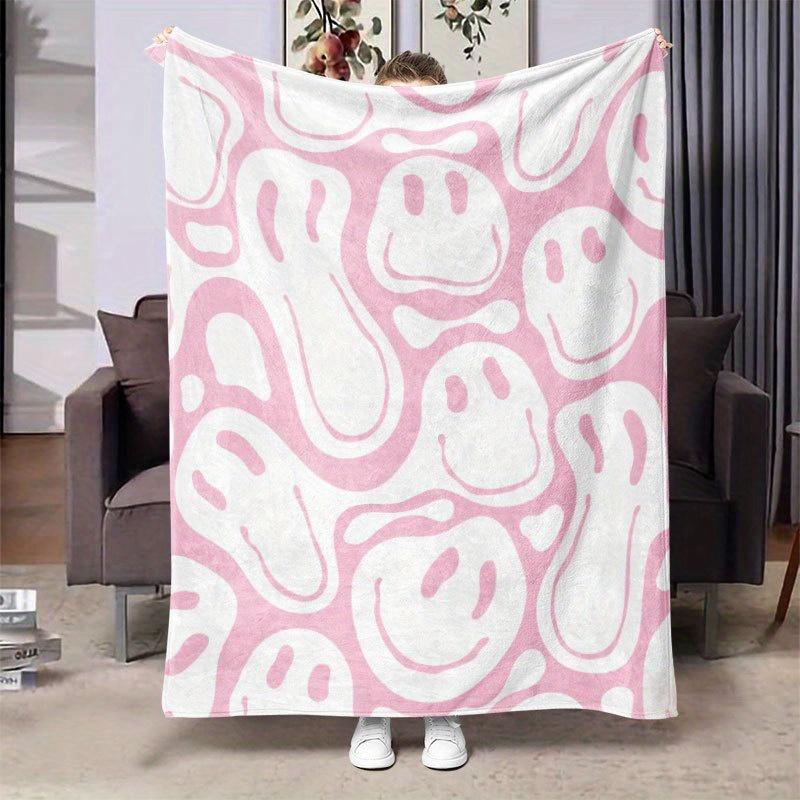 1pc Funny Smile Face Print Blanket, Soft And Comfortable Flannel Blanket, Gift For Friends, Family, Throw Blanket For Sofa Bed