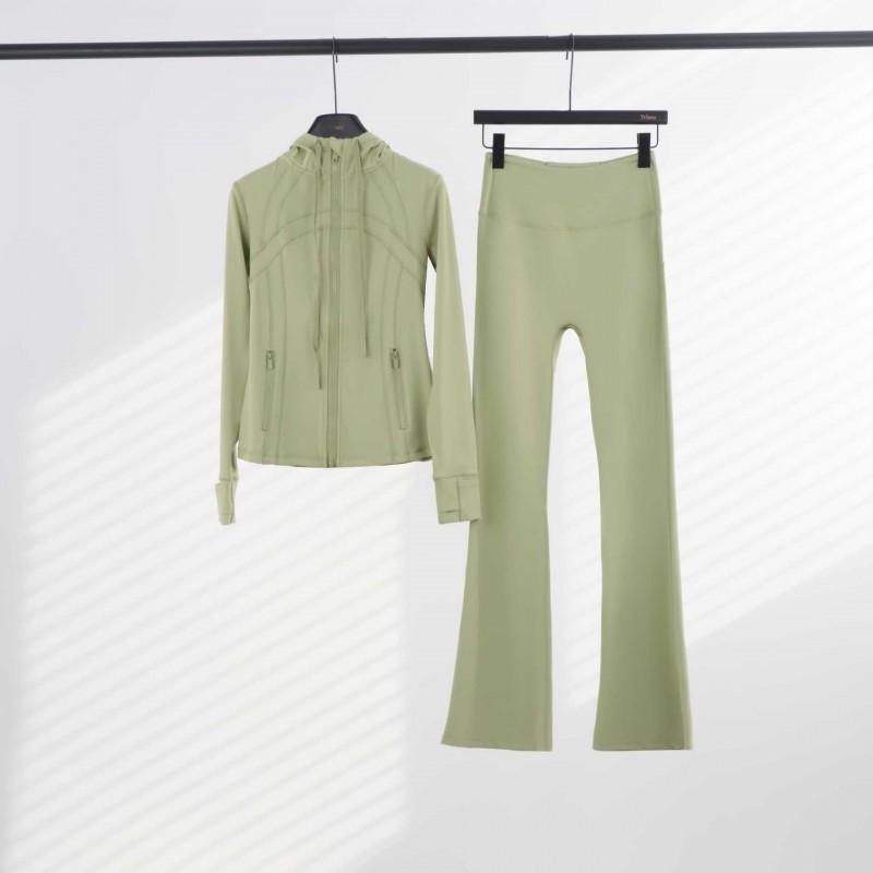 LU Womens Hooded Jacket Flared Pants Set Define Slim Fit Yoga Activewear