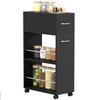 Kitchen Trolley/serving Cart On Wheels with 1 Drawer and 2 Open Shelves for the Dining Room, 25 X 50 X 85 Cm, Black