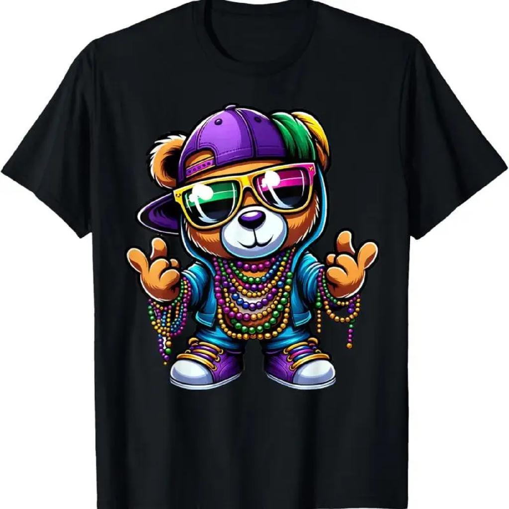 Mardi Gras For Boys Mens Hip Hop Teddy Bear New Orleans T Shirt