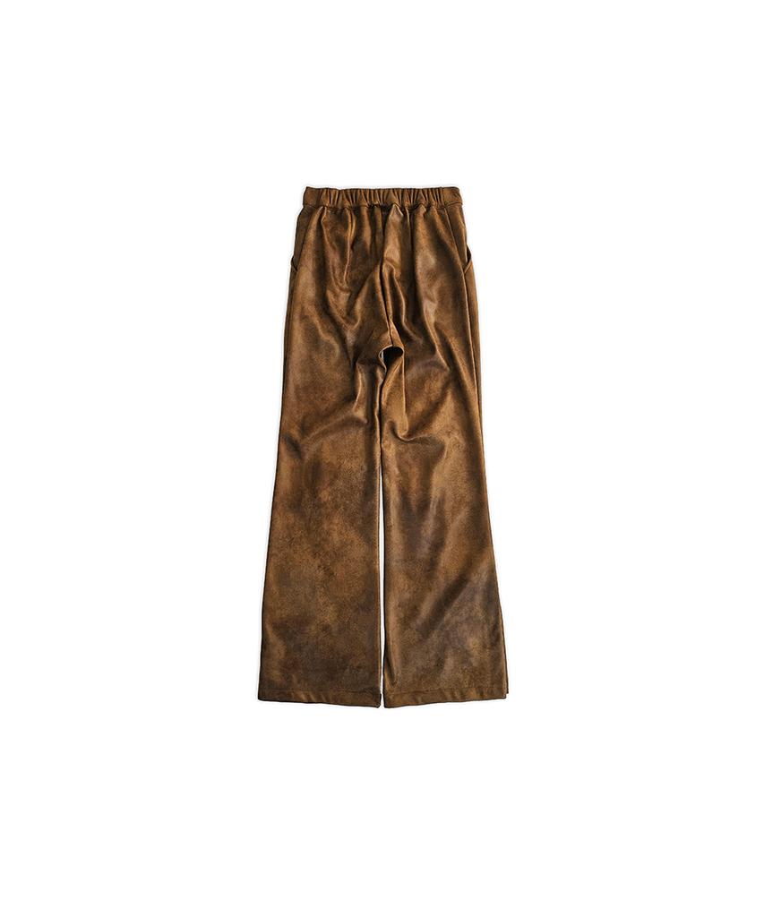 320 Showroom Faux Leather Side Slit Button Elastic Fleece-Lined Bootcut Pants Brown