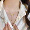 "Elegant Korean Titanium Steel Zircon Bow Necklace for Women"
