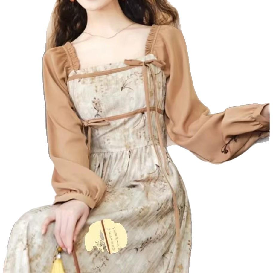 2025 Retro High-End Floral Print Fake Two-Piece Dress - Unique & Stylish Women's Niche Long Dress