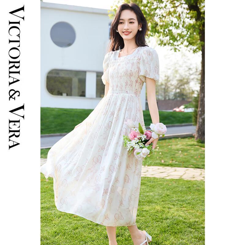 

VICTORIA&VERA Women s Printed Square Neck Tencel A-Line Midi Dress M