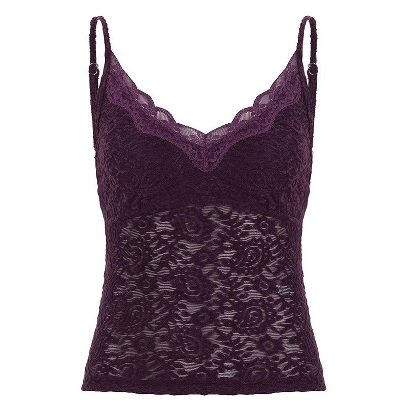 Purple Lace Patchwork V-Neck Slimming Camisole - Retro Fashion Top L
