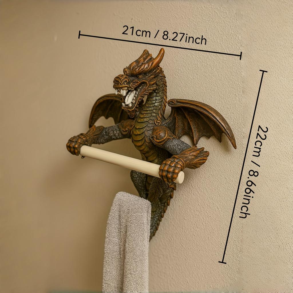 Wall-Mounted Dragon Towel Holder Gothic Fantasy Resin Sculpture for Bathroom or Kitchen Decor