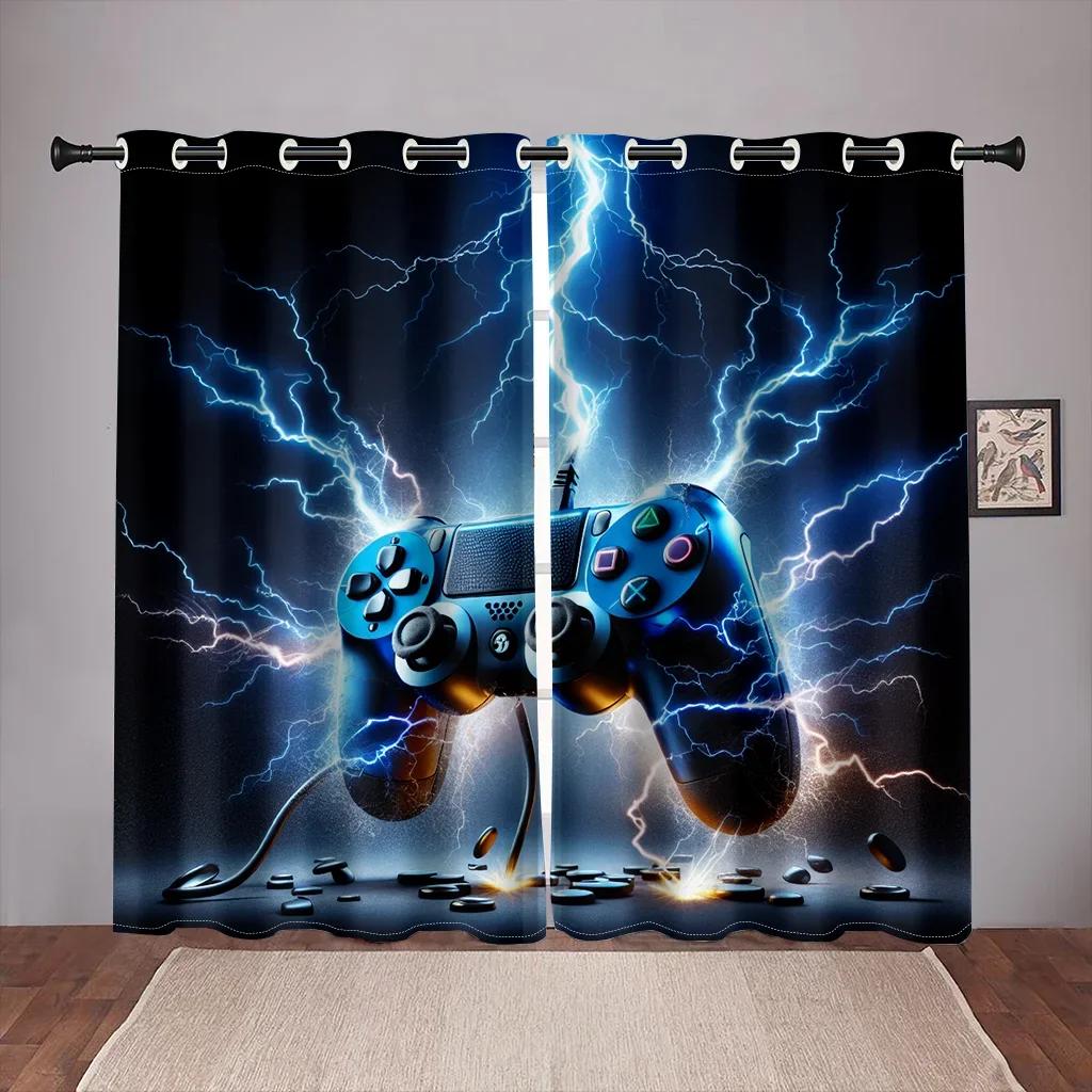 3D Gamepad Printed Thin Curtains for Boys Bedroom Gaming Room Decor Window Curtains Playing Video Game Window Drapes Shading 2pa