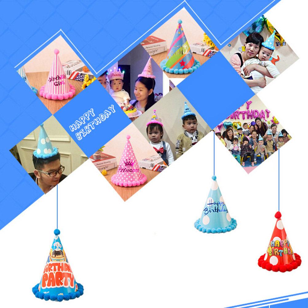 12pcs Cake Birthday Party Cone Hats with Pom Poms for Adults (Princess Star)