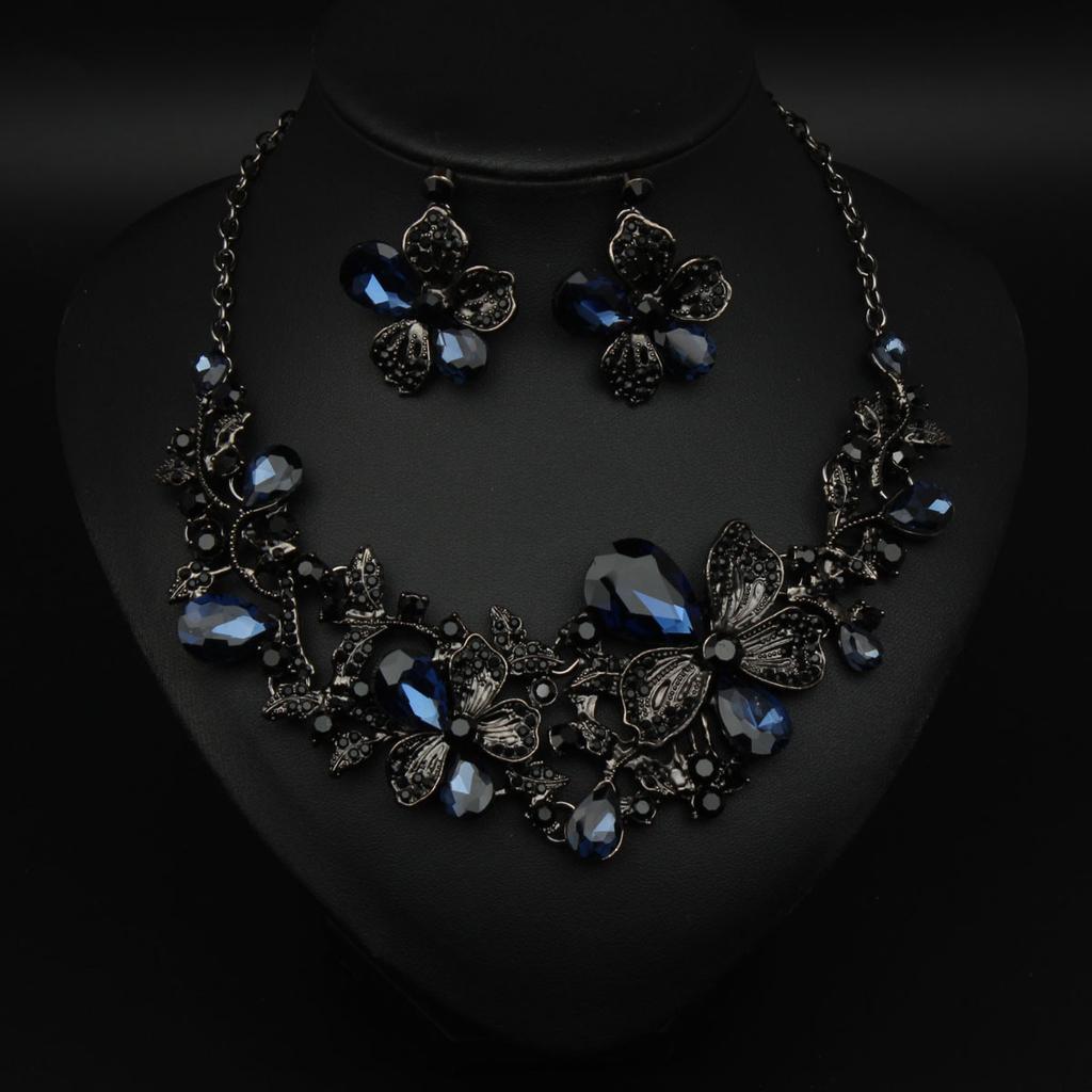 2026 Fashion European and American Gemstones Flower Crystal Necklace Earrings Set Banquet Dress Bridal Women's Jewelry