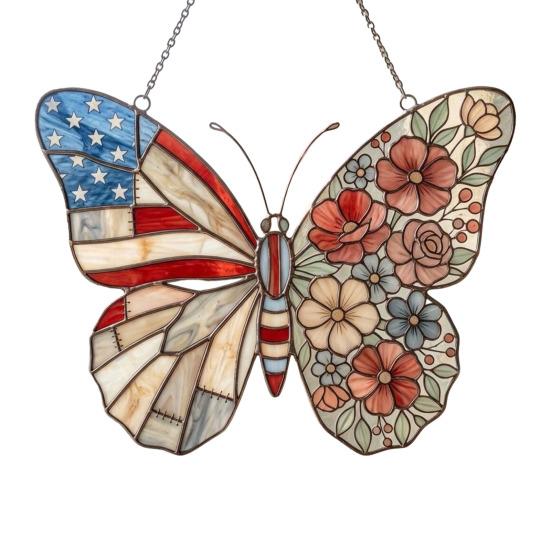 

Independence Day Butterfly Suncatcher Ornament Faux Stained Glass Acrylic Window Pendant Patriotic Butterfly Suncatcher for Wall Window S B