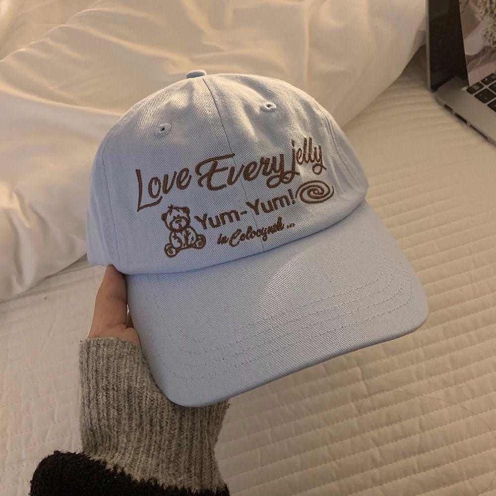 Korean Style Teenagers Baseball Cap Adjustable Duck Tongue Hat Bear Embroidery Baseball Hat  Women
