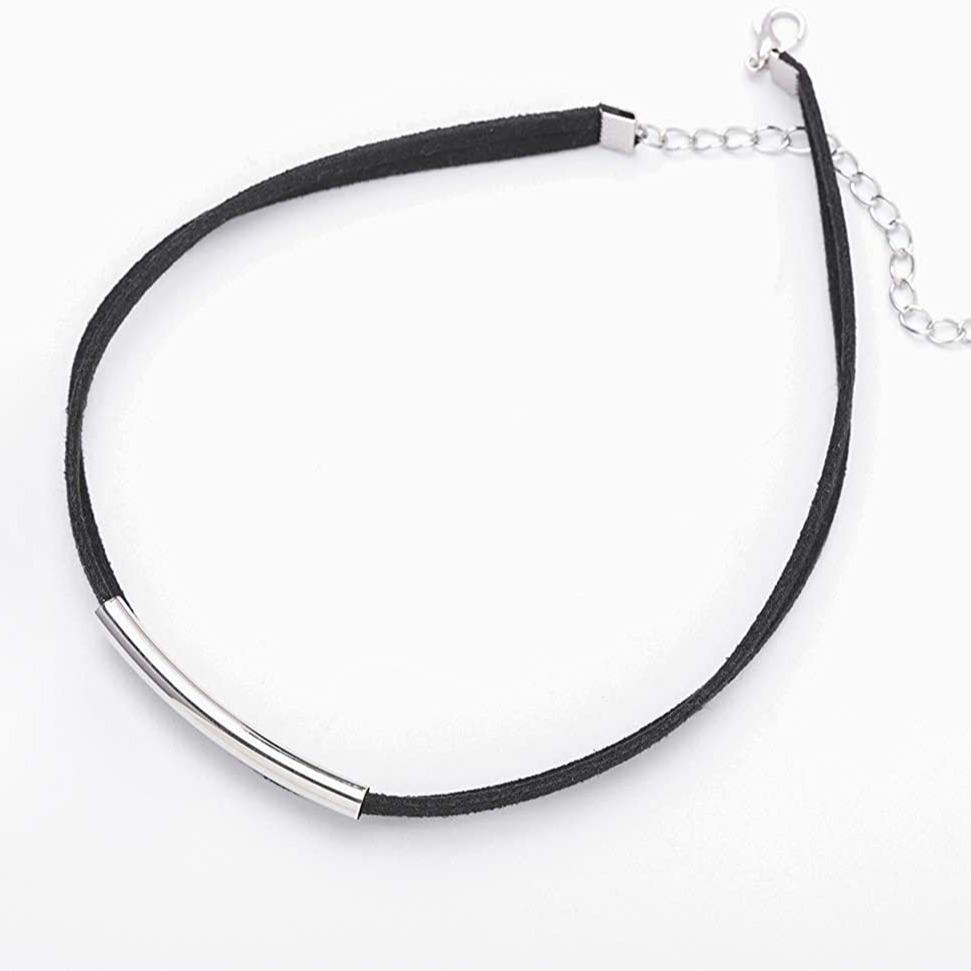 European and American Hot-selling Flannel Double-layer Short Collar Metal Tube Choker Neck Chain Gothic Black Necklace Women