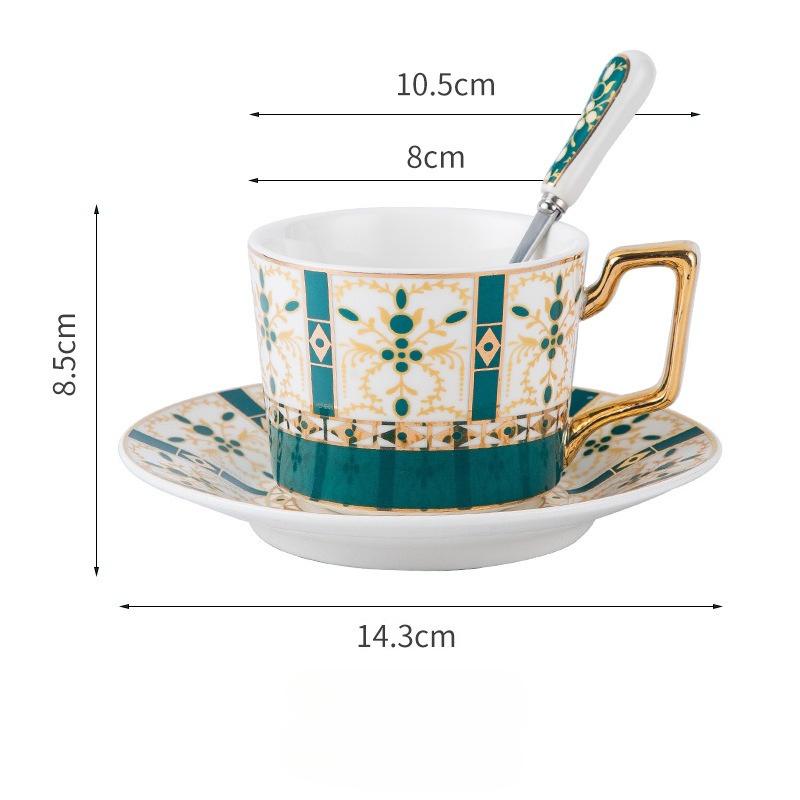 European Style Gilded Ceramic Coffee Cup with Dish Office Light Luxury Mug Afternoon Tea Cups Household Drinkware 250ml изумрудный