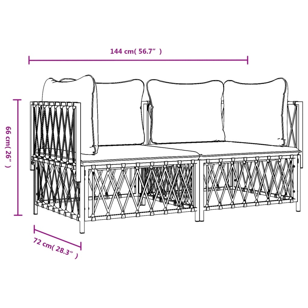 2 Piece Garden Lounge Set with Cushions White Steel
