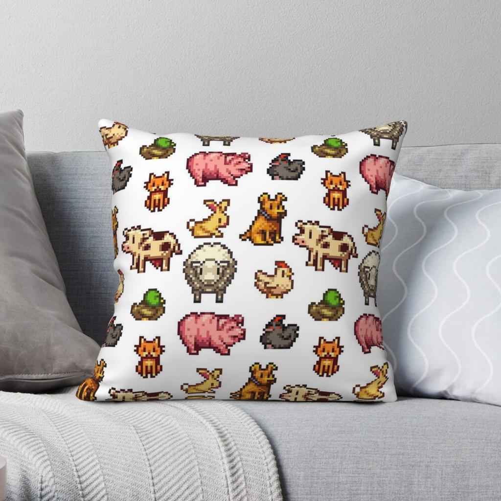 Federa Cuscino Quadrata Animali Stardew Valley Poliestere Lino Velluto Stampata Zip Decorativa Custodia Cuscino Divano Vendita all'Ingrosso