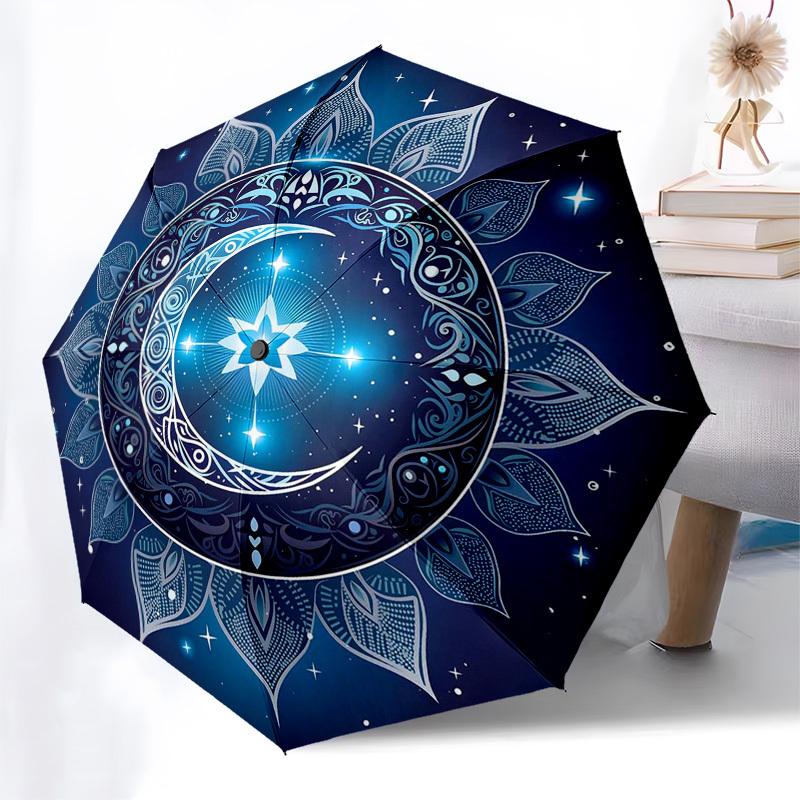 1pc Mystical Mandala Design Automatic Folding Umbrella - Portable 3-Fold Design, 8-Bone Iron Frame Outdoor Umbrella, Perfect Festival Gift for Fans, T