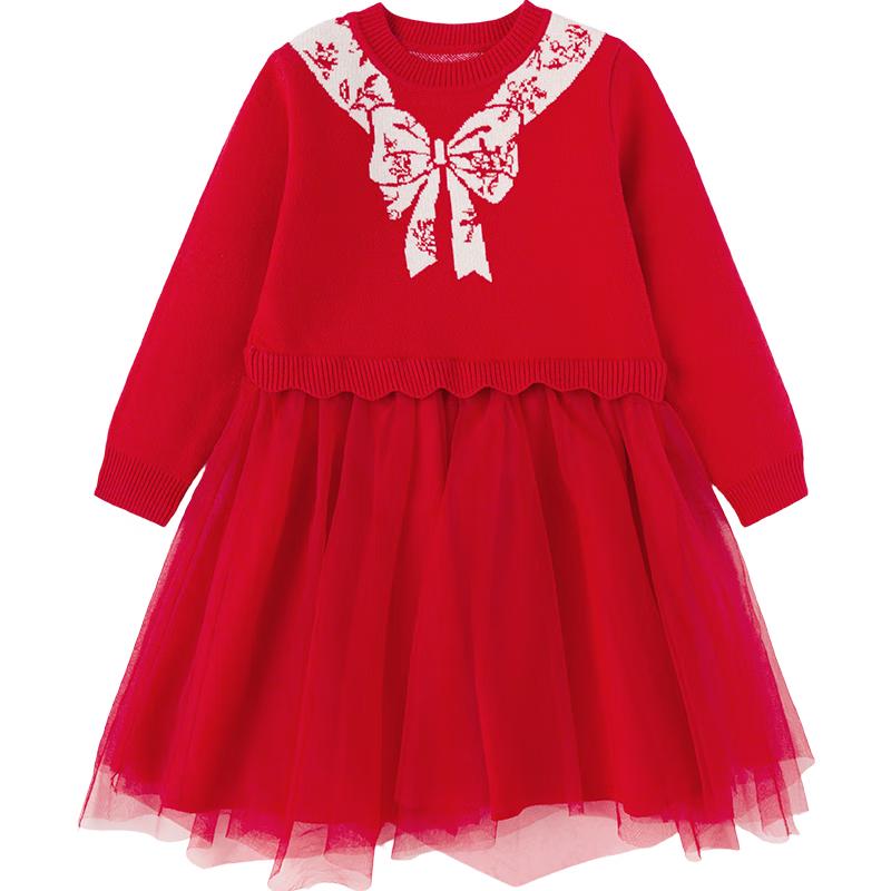 Balabala Girls' Red Mesh Princess New Year Dress