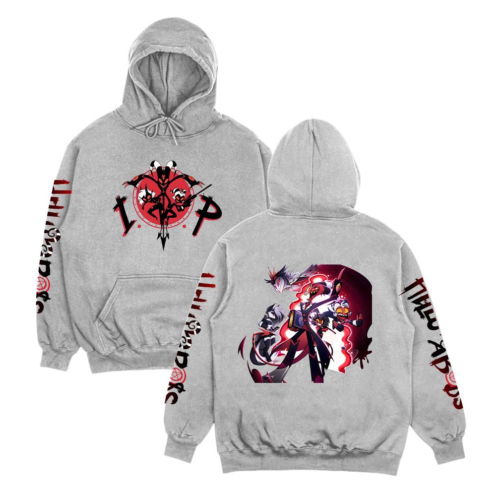 

Helluva Boss Autumn Winter Hoodies Helluva Boss Mission Zero Anime New Street Sportswear Cartoon Fashion Pullovers XS серый