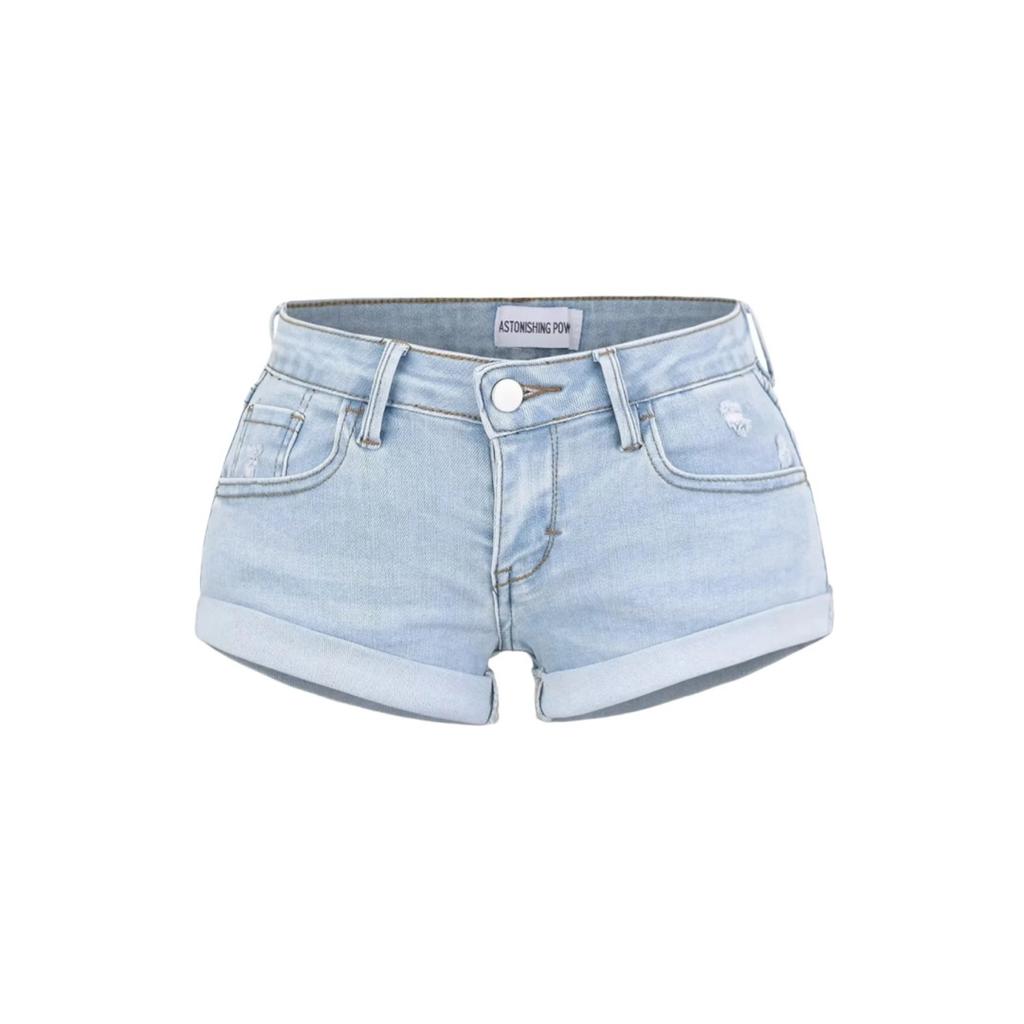 Women's Low Waist Denim Shorts Straight Leg Rolled Hem Distressed Casual Jean Hot Pants