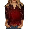 Women's T Shirt Christmas Print Button 3/4 Sleeve Daily Weekend Fashion Basic V- Neck Regular Top