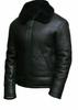 Mens Lambskin BLACK Leather Jacket, Handmade Shearling faux FUR Collar Leather Jacket With Zipper, Celebrity Sheep Leather Jacket Black