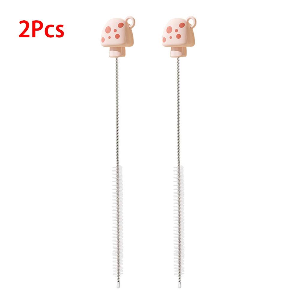 

2Pcs Long Handle Water Bottle Cleaner Brush Mushroom Shaped Soft Brush Head Straw Brush Two-in-one Bottle Brush розовый