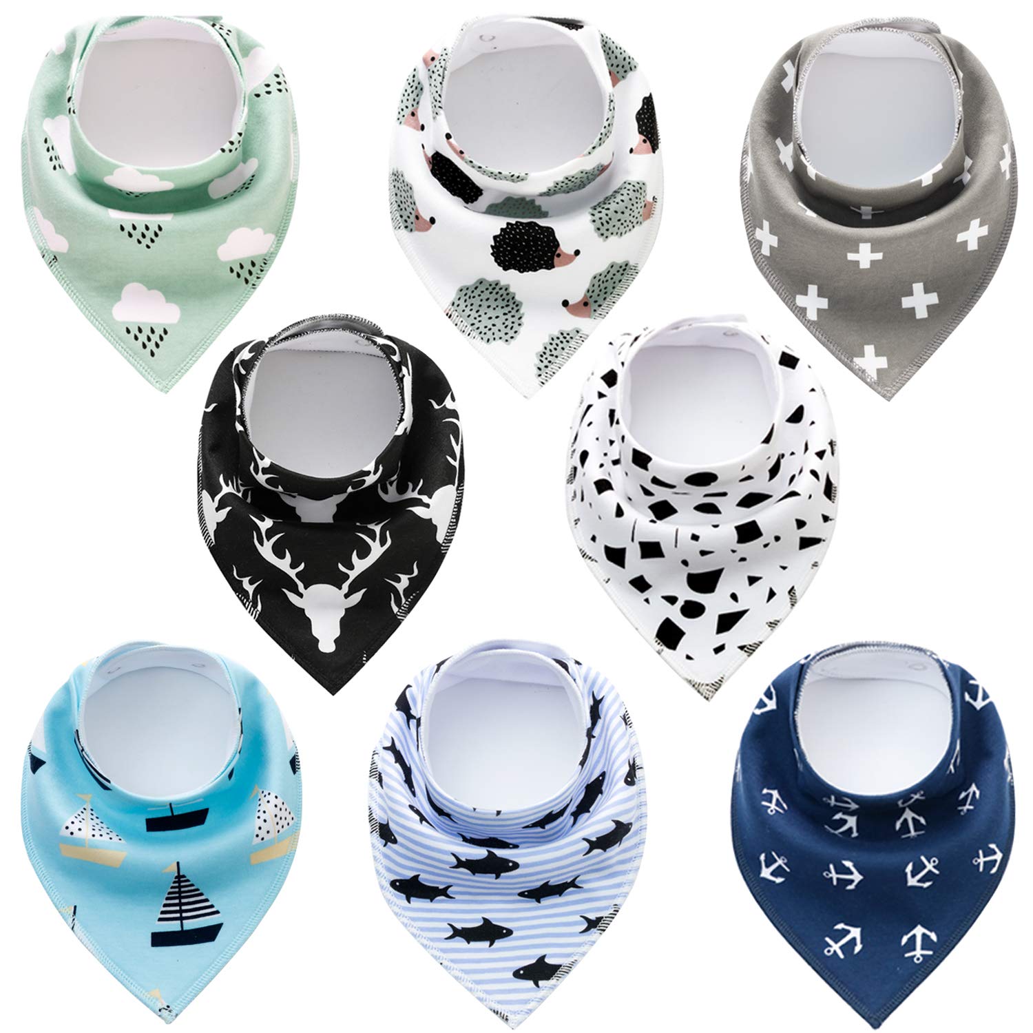 

Set of 8 Baby Triangle Soft Cotton Bibs for Boys and Includes Mouth Adjustable Perfect for and as a Baby Gift Bibs, Girls, Wipes, Sizes, Feeding, білий