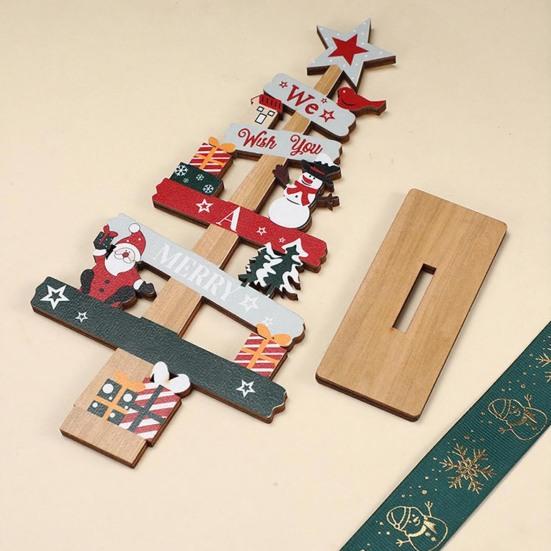 Znak Świąteczny Dekoracje Stołowe Drewniany w Kształcie Drzewka Święty Mikołaj Bałwan Pudełka na Prezenty Dekoracja Stołu na Wiejski Stół Etagere Biurko Półka Kominkowa